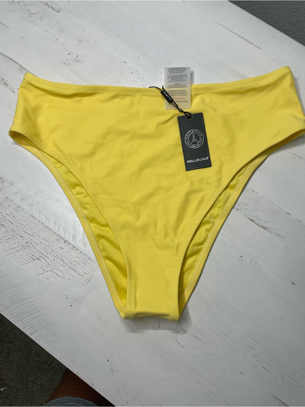 NWT RELLECIGA Yellow Bikini Bottoms Size Large High Cut Swimwear